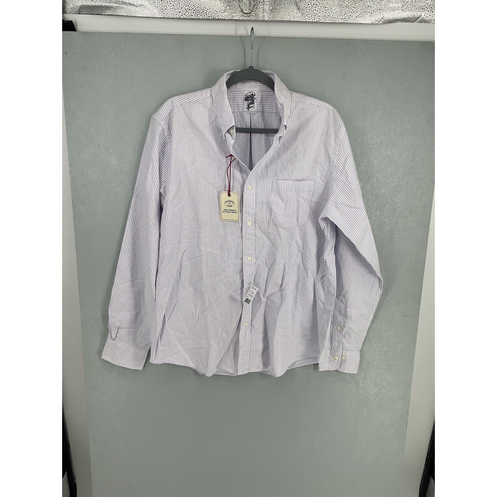 Brooks Brothers Mens The Friday Oxford Shirt Striped Button Down Purple Medium - Picture 2 of 9